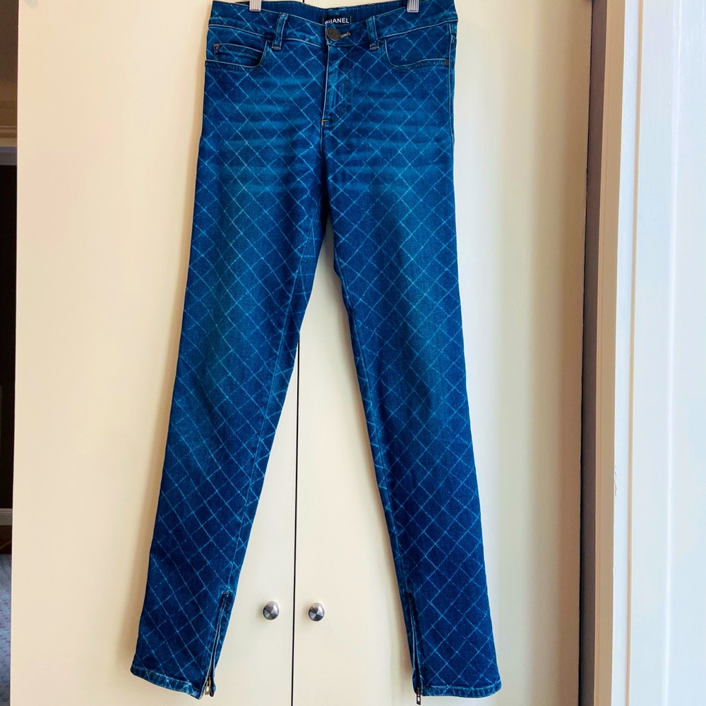CHANEL Blue  Jeans with Quilted Texture